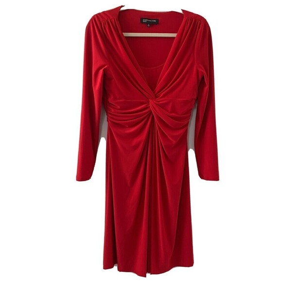 Jones New York Womens Size 8 Red Front Knot Sheath Cocktail Party Dress - Picture 1 of 5